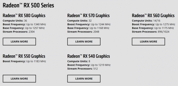 AMD RX 500 specs