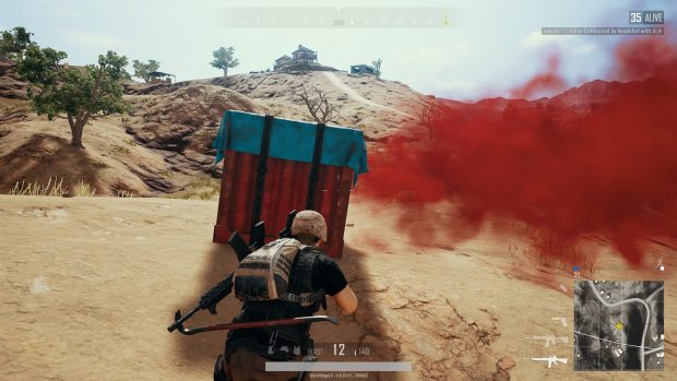 Player approaching a crate dropped from a plane