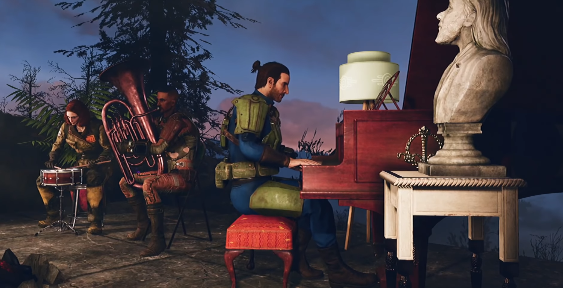 Three players playing a variety of different instruments