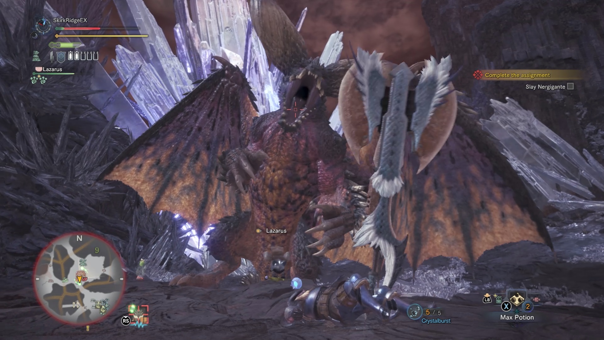 Nergigante is about to pounce on the hunter who is prone and slow to get up.