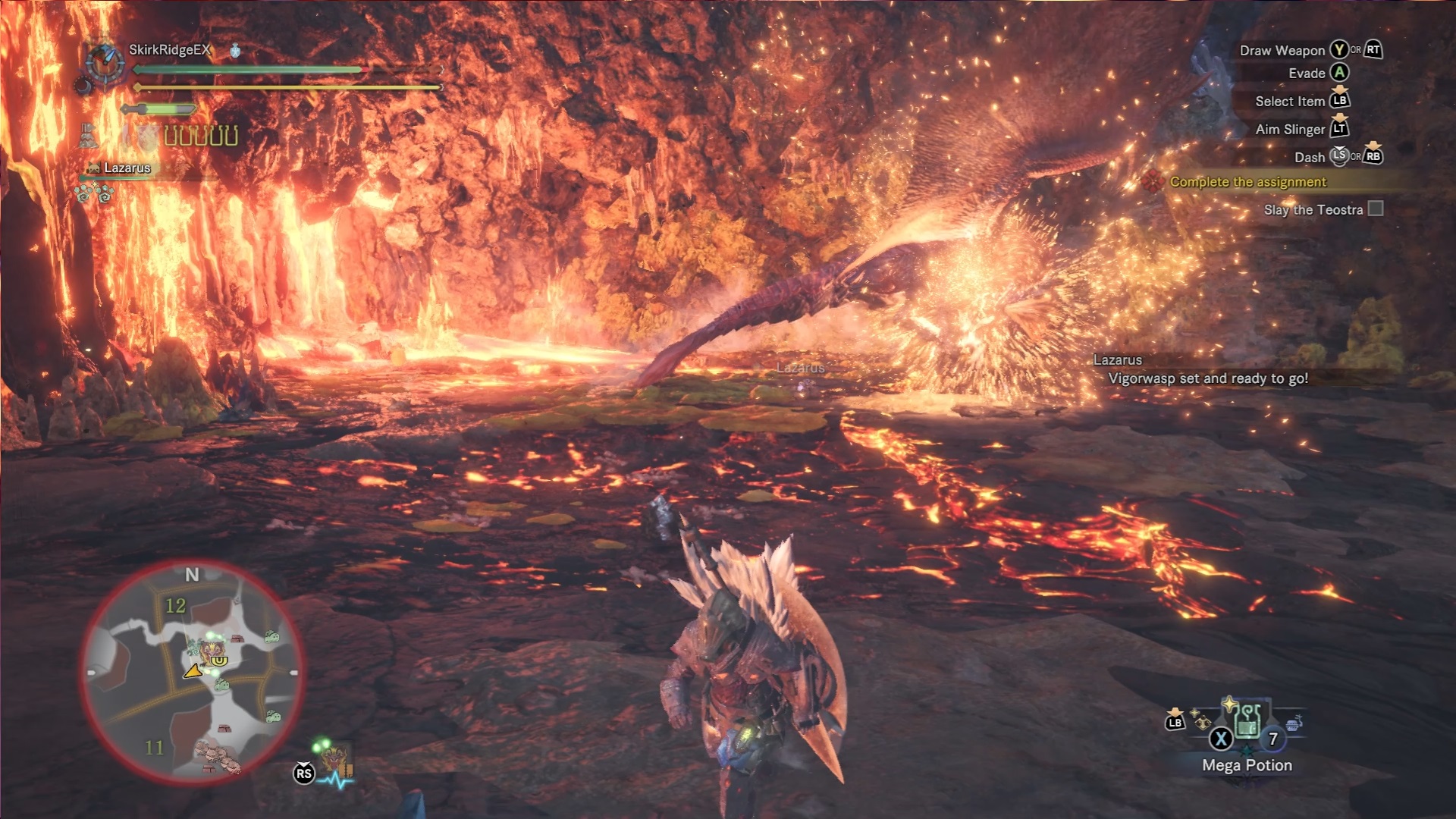 Teostra in mid-flight, about to explode.