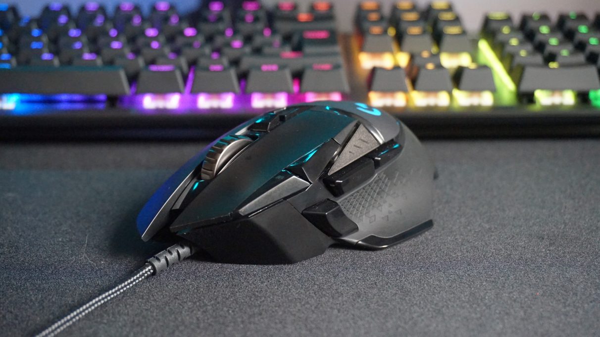 A photo of the Logitech G502 Hero gaming mouse.