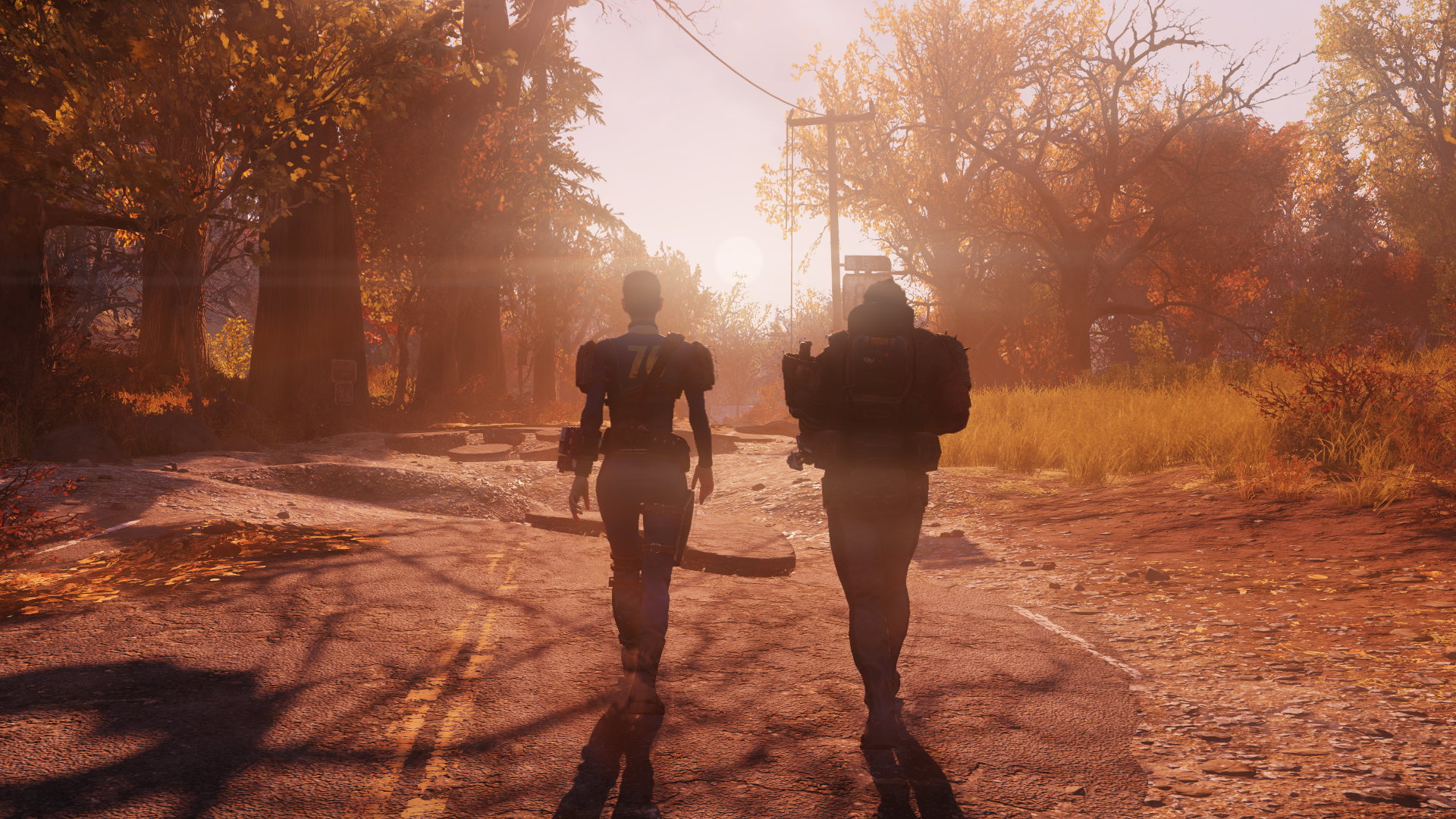 Two Vault 76 residents having a stroll into the sunset.