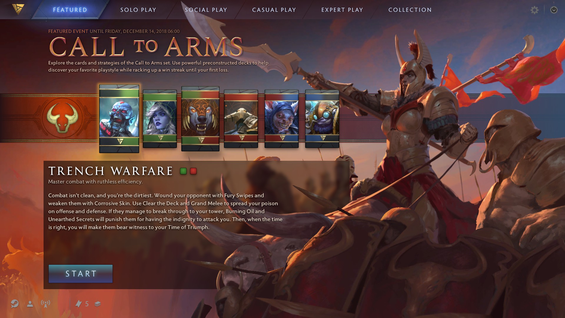 The Call to Arms preconstructed event in Artifact.