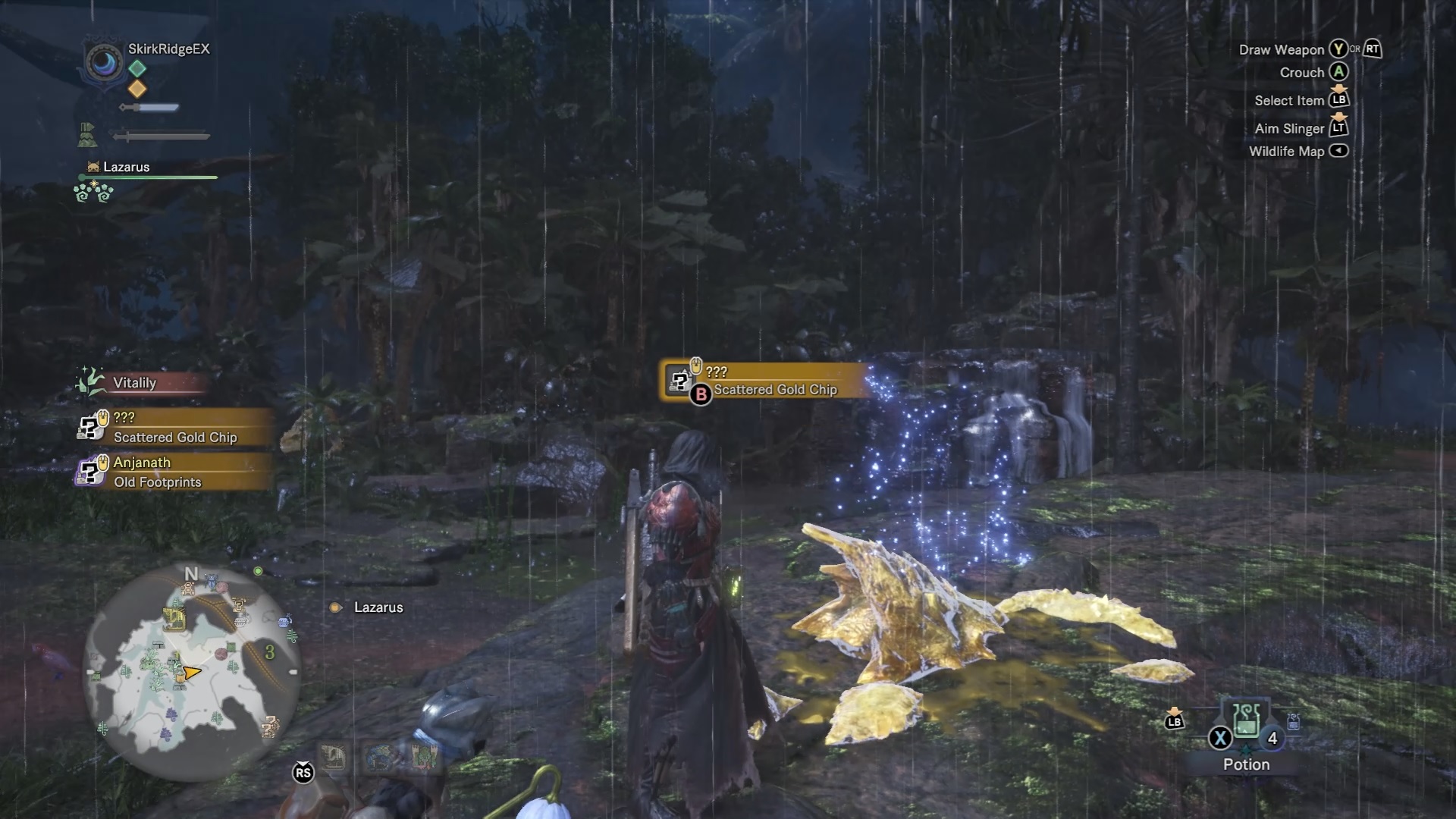 One of Kulve Taroth's chips in the Ancient Forest