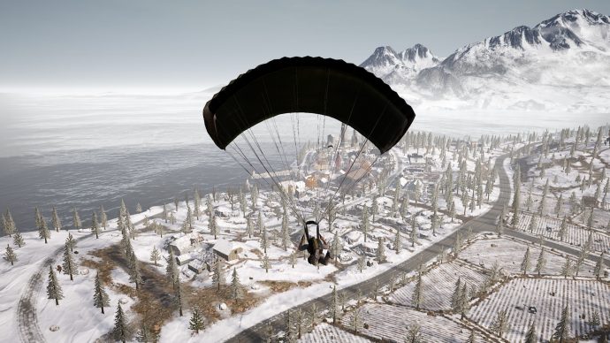 Player is parachuting in on a few shacks that are to the south of Dobro Mesto. There's decent loot in there for one player.