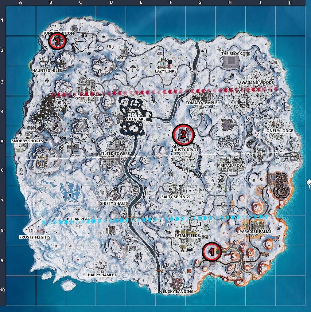 All Sundail Locations Fortnite Fortnite Week 9 Dance Locations Sundial Oversized Cup Of Coffee Giant Metal Dog Head Rock Paper Shotgun