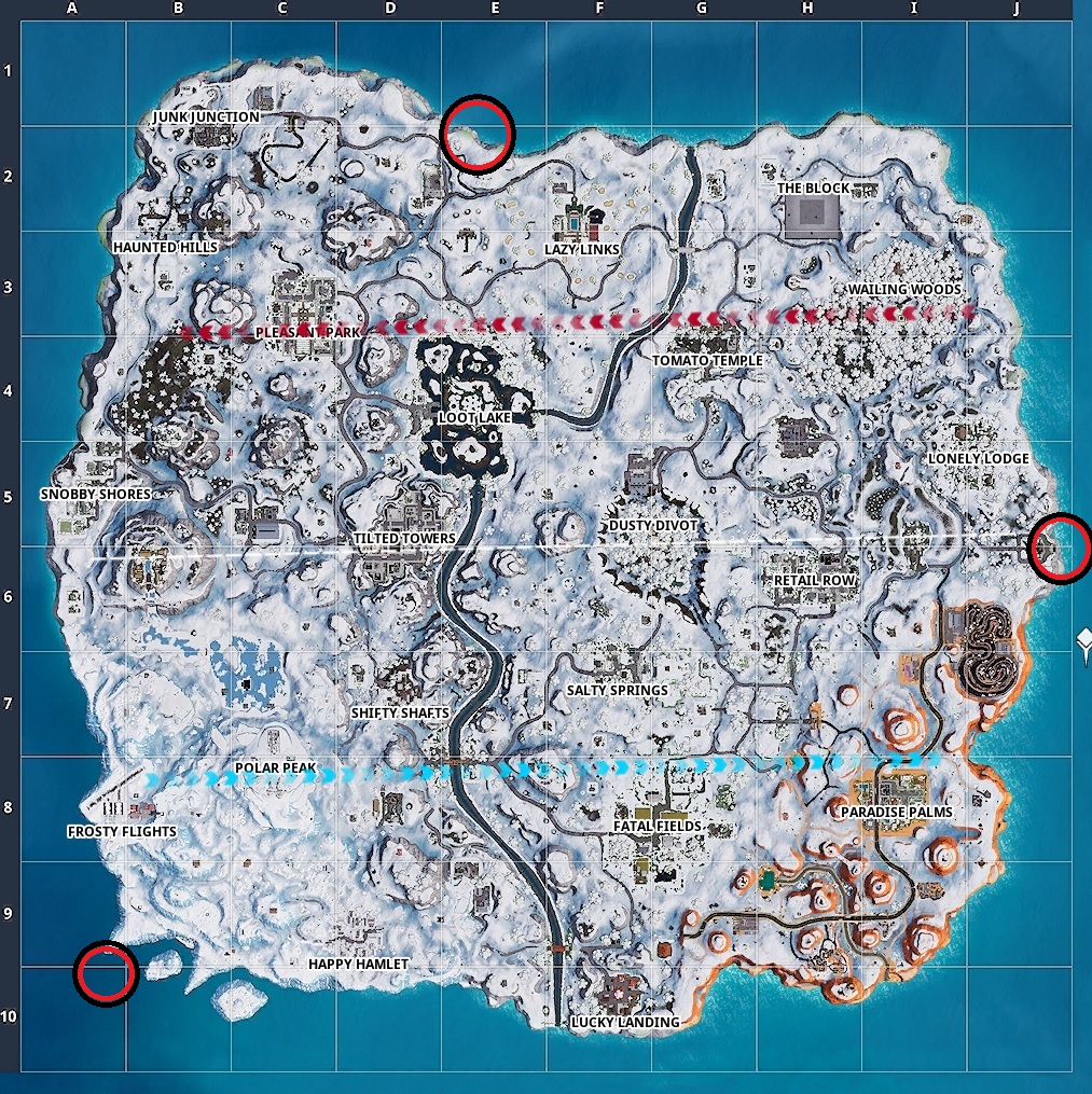 Fortnite Plane Time Trial The Easiest Two Time Trial Courses Rock - the start locations discovered so far for fortnite s time trial task