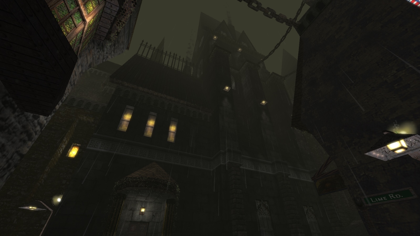 A rain-slick street in Thief 2 fan-mission Endless Rain