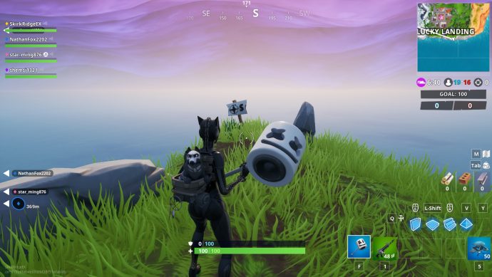 The most southern point of Fortnite's map is in Lucky Landing. Player is facing a sign with a S on a compass.