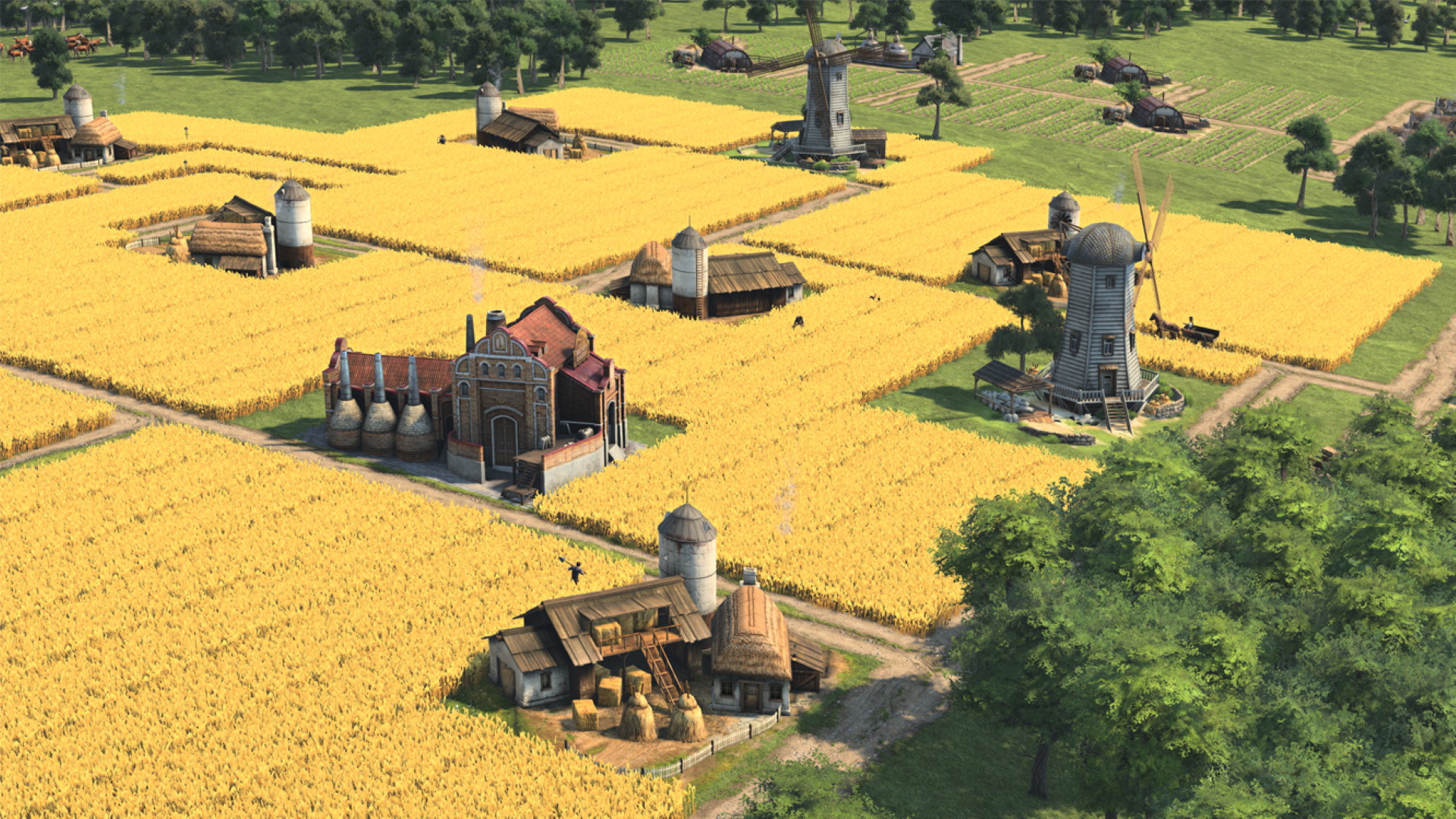 A screenshot of some farms in Anno 1800