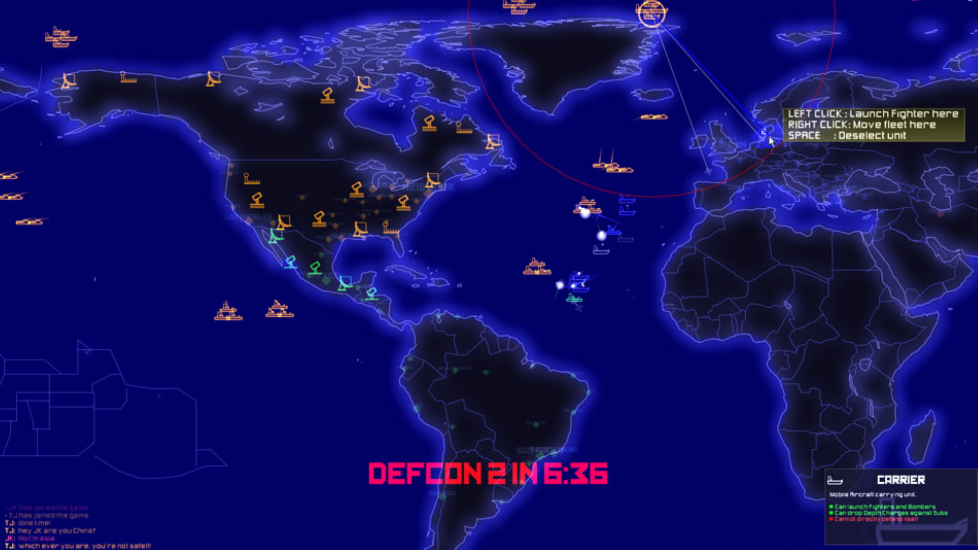 A screenshot of DEFCON's world map.