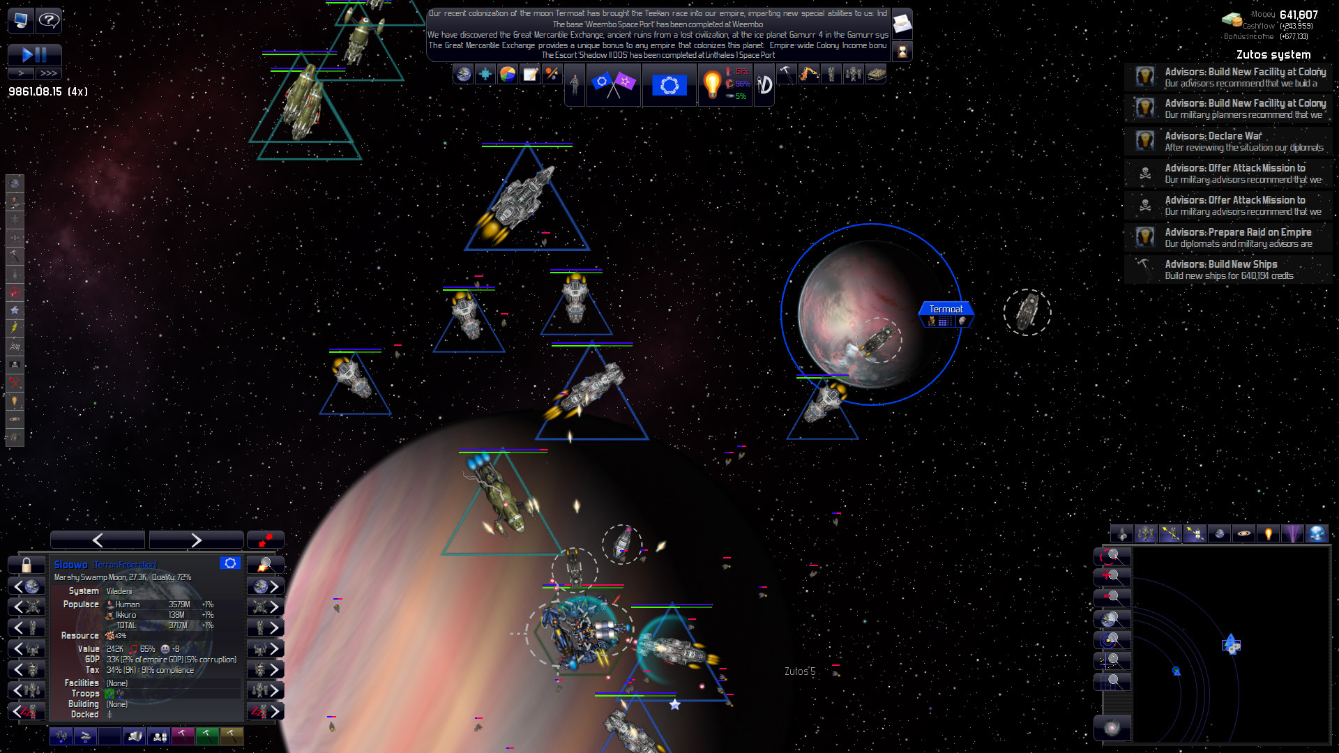 A screenshot of ships and planets in Distant Worlds: Universe.