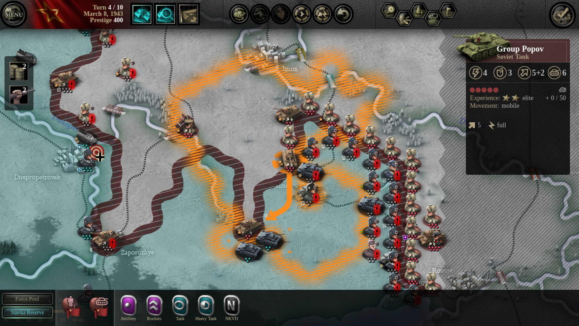 A screenshot of a battle scenario from Unity of Command.