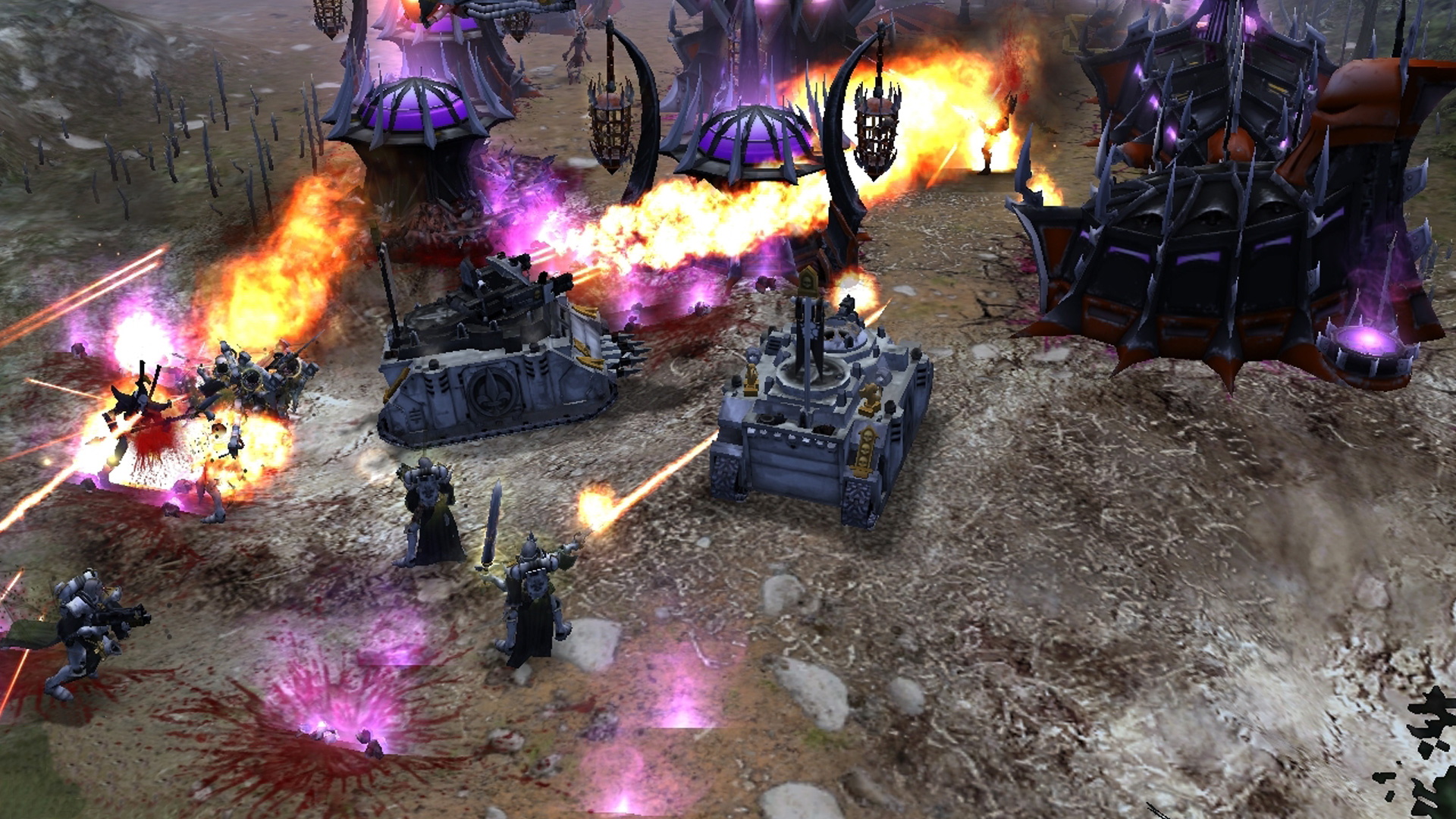 A screenshot of a tank battle in Warhammer 40K: Dawn Of War.