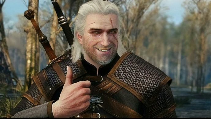 Uno screenshot di Geralt che dà alla telecamera un pollice in su The Witcher 3: Wild Hunt