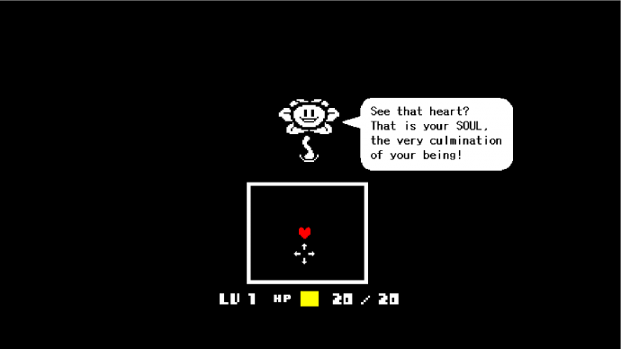 Uno screenshot di un fiore che spiega come funzionano i combattimenti in Undertale