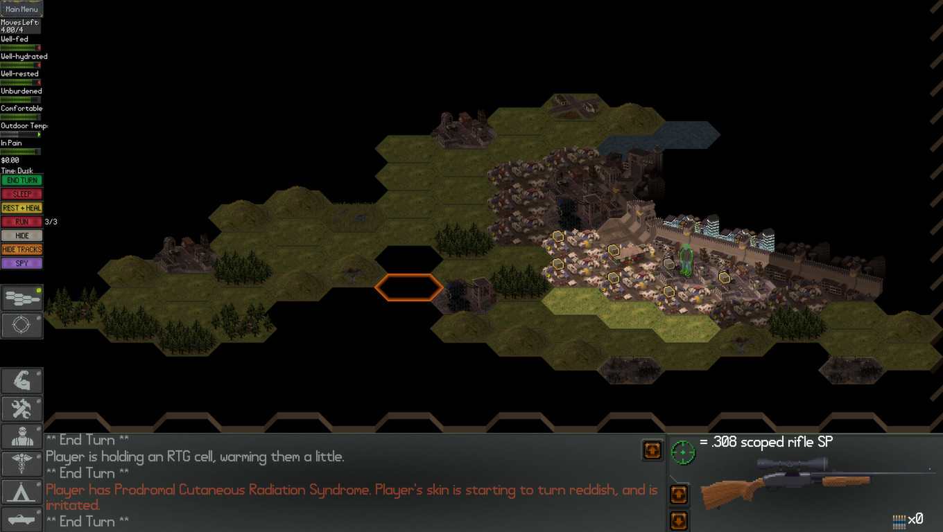 A screenshot showing the hexagonal map screen of Neo Scavenger.