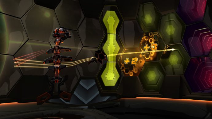 A screenshot of a hex-covered dome in Racket: Nx.