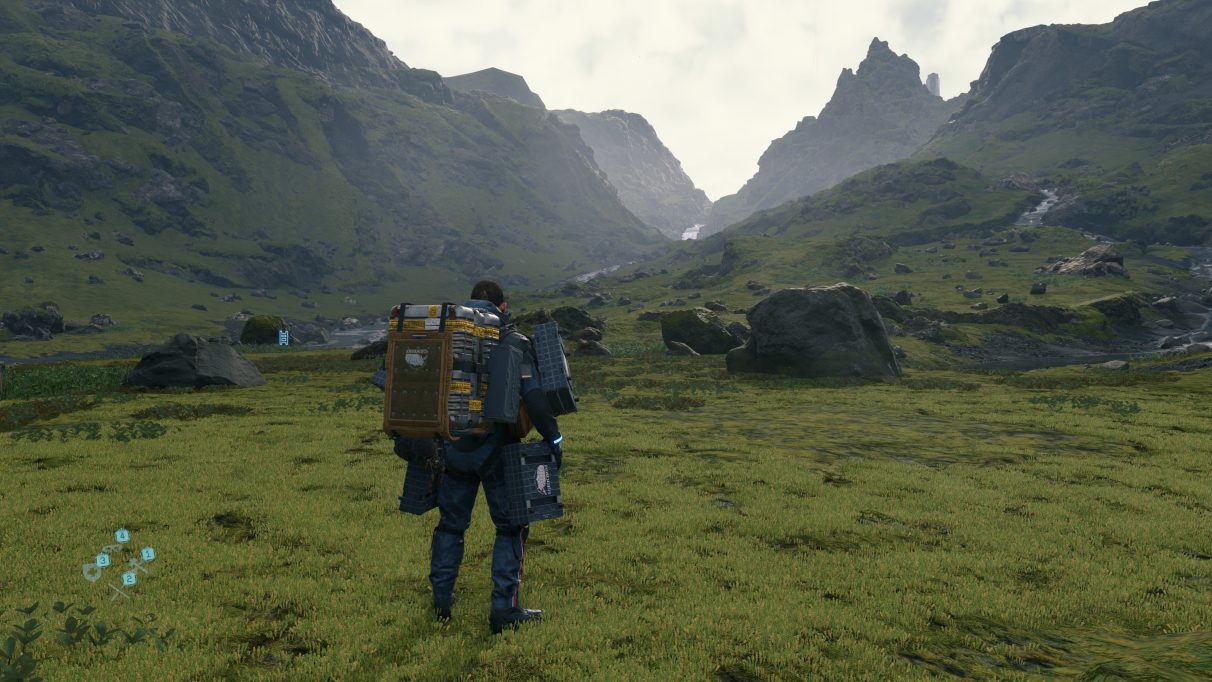 A screenshot of a landscape in Death Stranding with DLSS switched off.