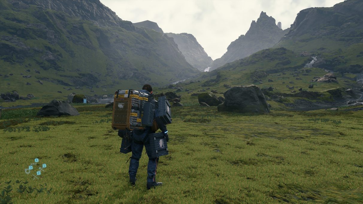 A screenshot of a landscape in Death Stranding with DLSS quality mode enabled