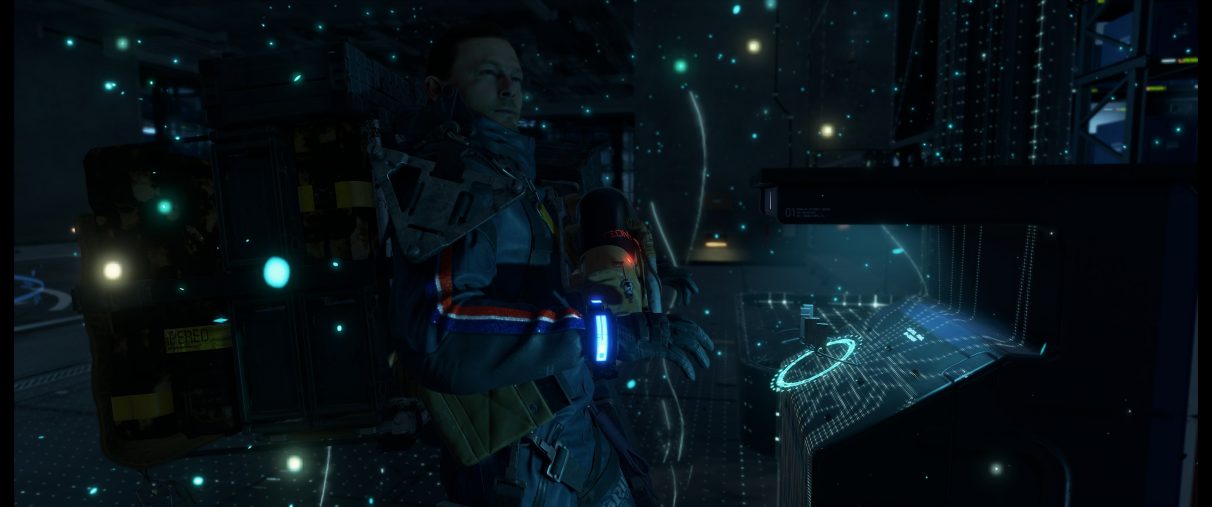 A screenshot of Death Standing showing Sam Bridges reconnecting a facility to the Chiral Network.