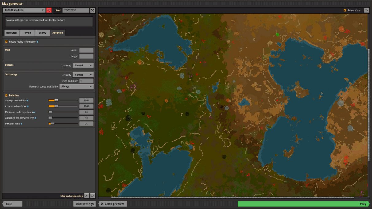 This is the world and game setup that I used for this Factorio walkthrough.