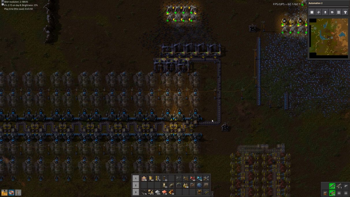 You can see in this screenshot that I've placed my first few Electric Mining Drills over coal and hooked it up to my Steam Power module.