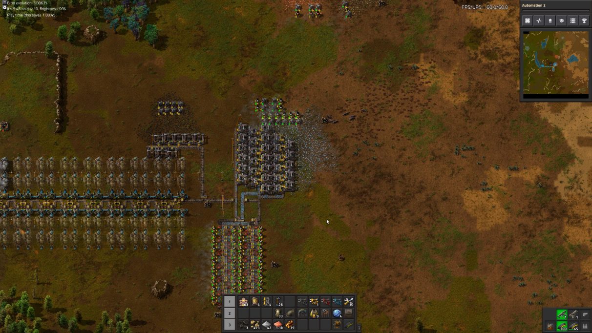 This is what my Factorio game looks like after an hour of playtime.