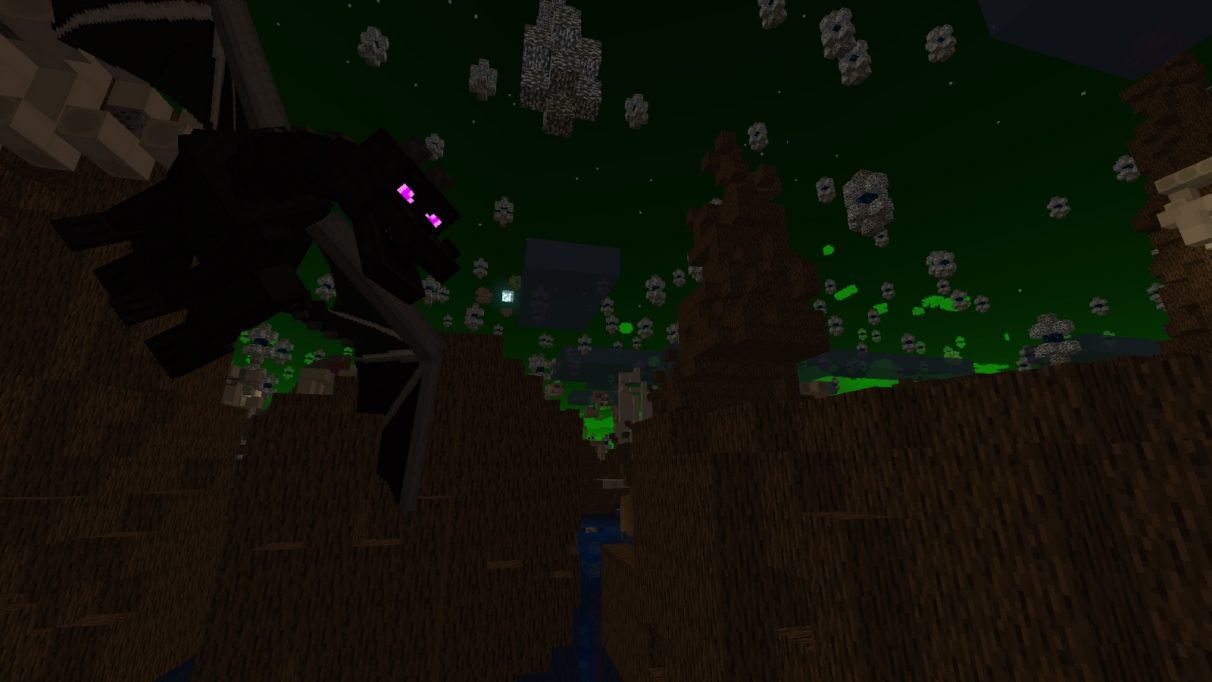 An ender dragon has a lovely fly around.