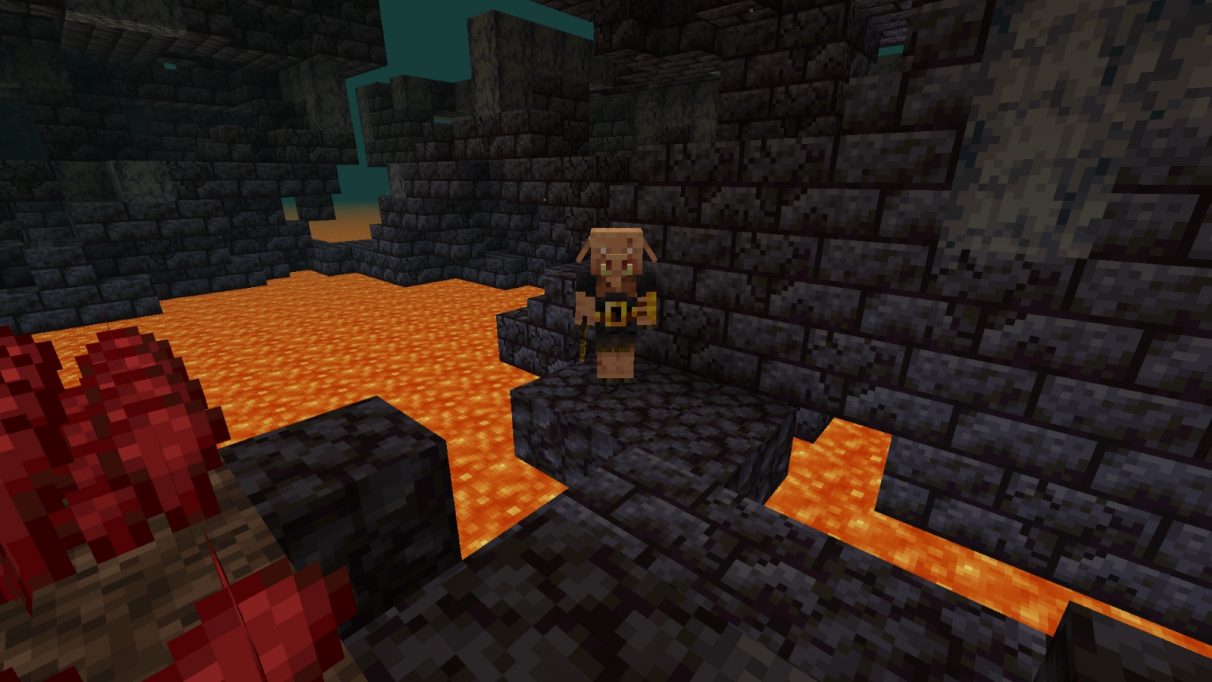 A screenshot of a Piglin Brute staring menacingly at the player character