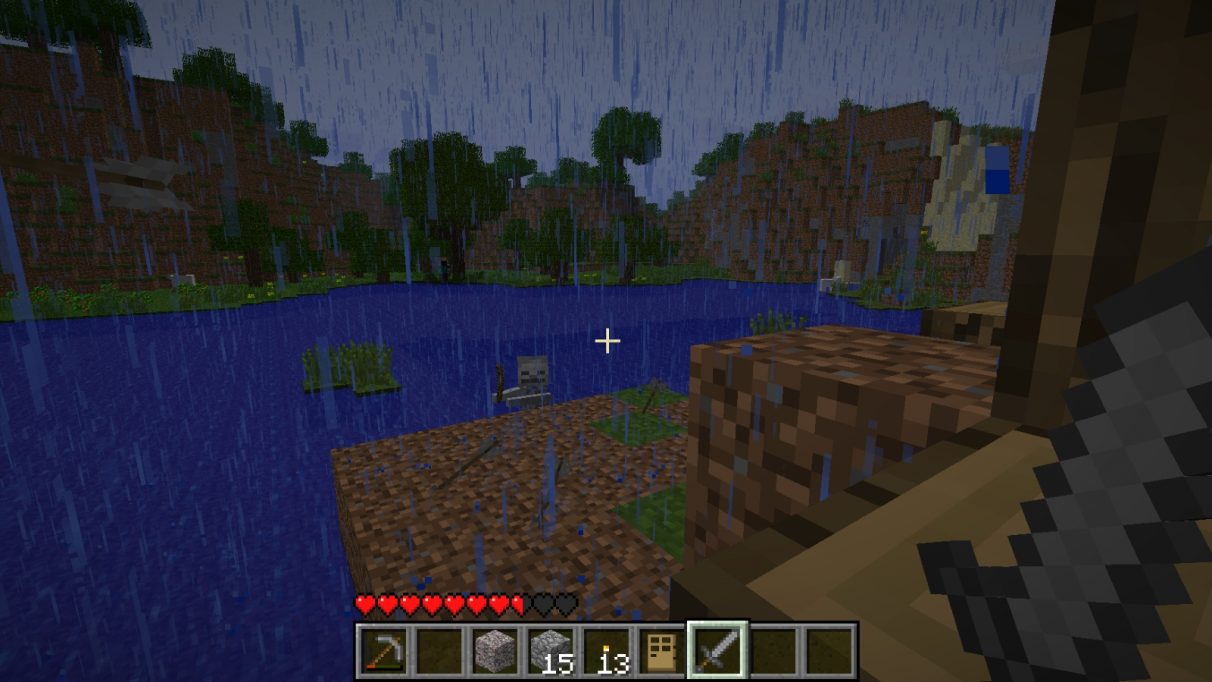 A screenshot of a skeleton, appearing to rise out of the lake as it advances to attack me