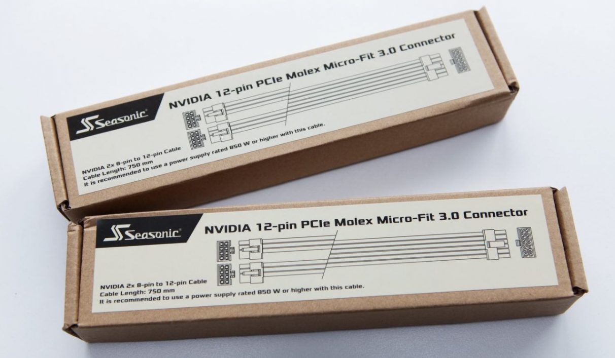 A photo showing Seasonic's Nvidia 12-pin power connector adapter kits