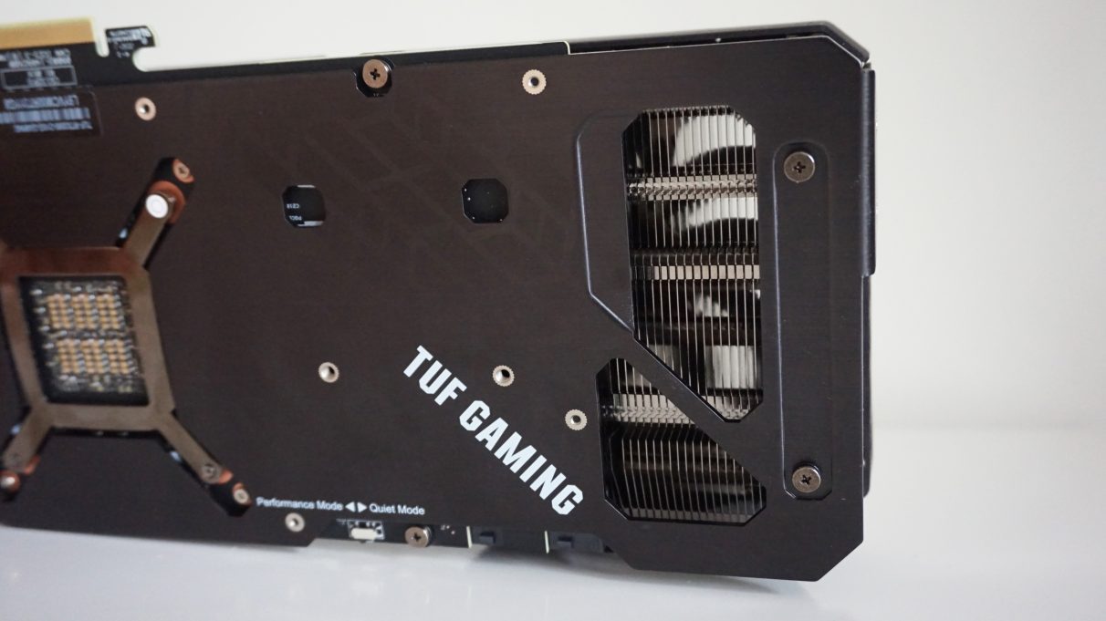 A photo showing the rear vent of the Asus TUF Gaming GeForce RTX 3080 OC Edition