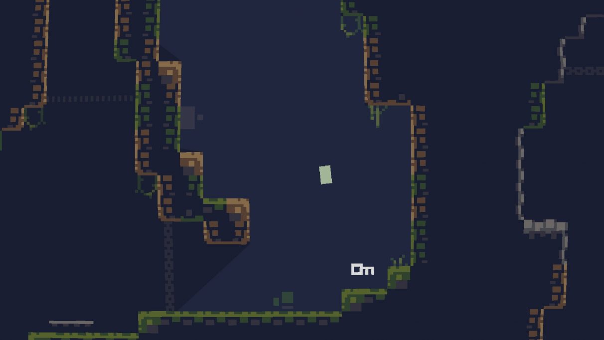 A little green blob adventures down a pixellated hole.