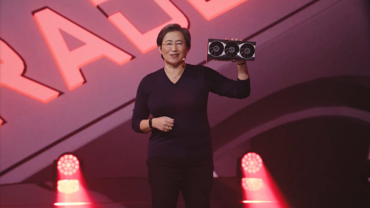 AMD's CEO Dr Lisa Su holding the first Radeon RX 6000 Big Navi GPU.