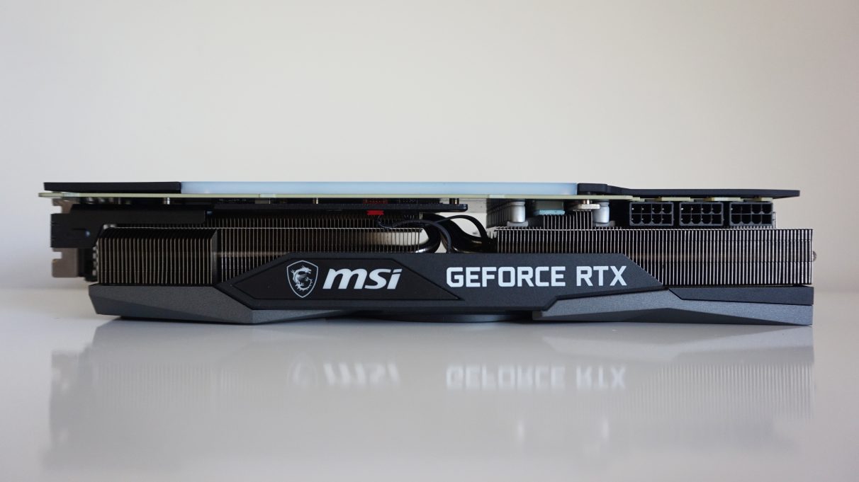 A photo showing the side of the MSI GeForce RTX 3080 Gaming X Trio graphics card.