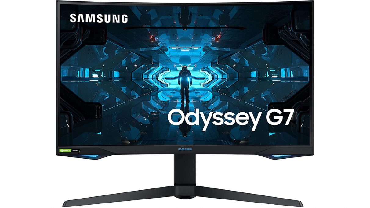 A photo of the Samsung Odyssey G7 gaming monitor.