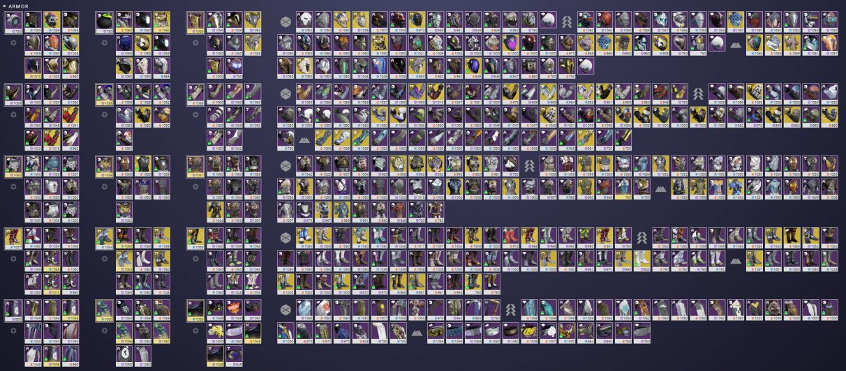 An overflowing vault in the Destiny Item Manager.