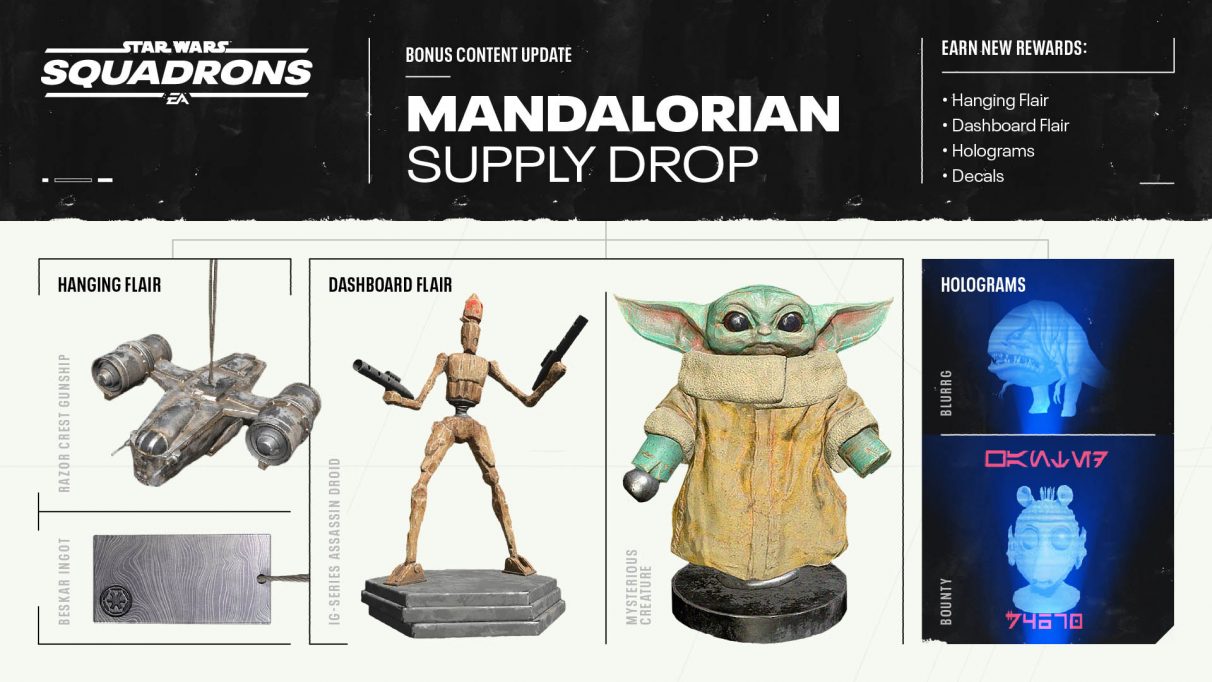 All the cosmetic items coming to Star Wars: Squadrons in the .Mandalorian Supply Drop.