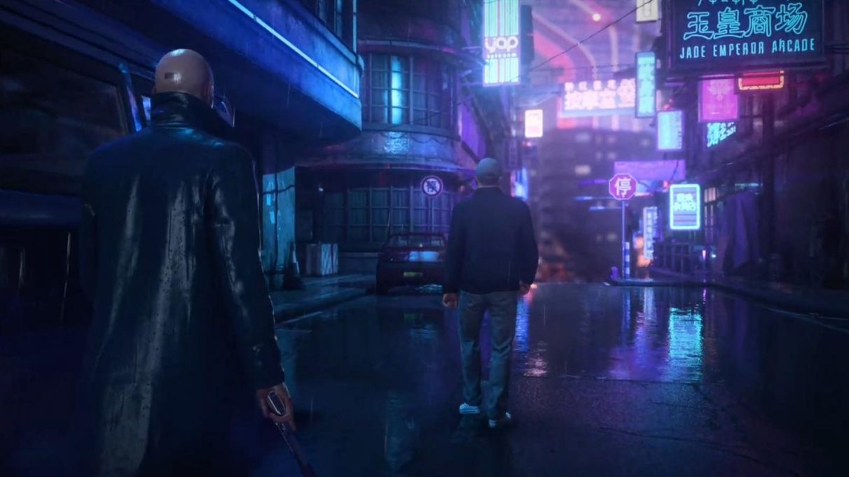 Hitman 3 screenshot showing Agent 74 in Chongqing.