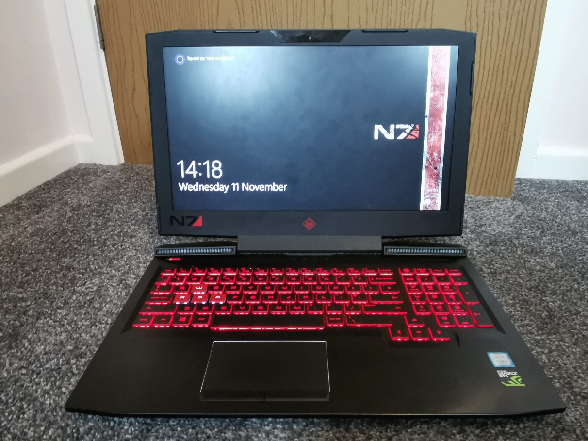 My very red and black laptop that might as well be Mass Effect-themed.