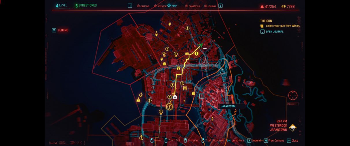 A screenshot of Cyberpunk 2077's map screen in ultrawide.