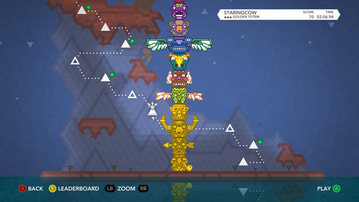 A screenshot of Kalimba's mission screen, which also has a giant totem pole stacked in the centre of the screen.