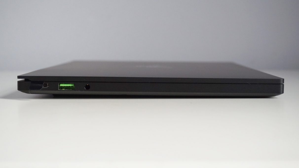 A side-on photo of the Razer Blade Stealth 13 Late 2020 gaming laptop closed