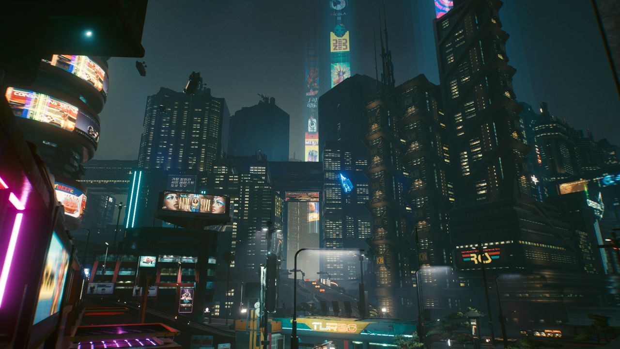 Cyberpunk's Night City looks best if you just stare up all the time ...