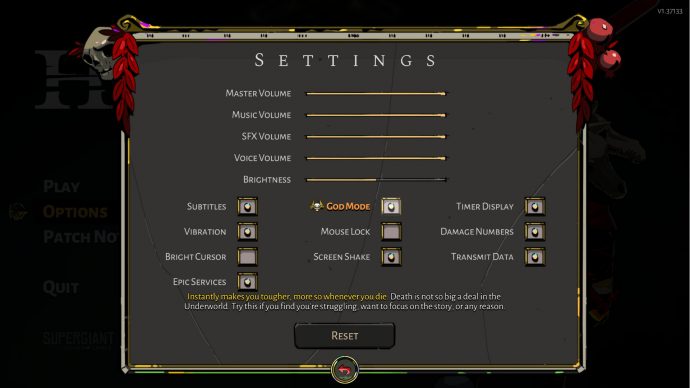 hades steam control settings