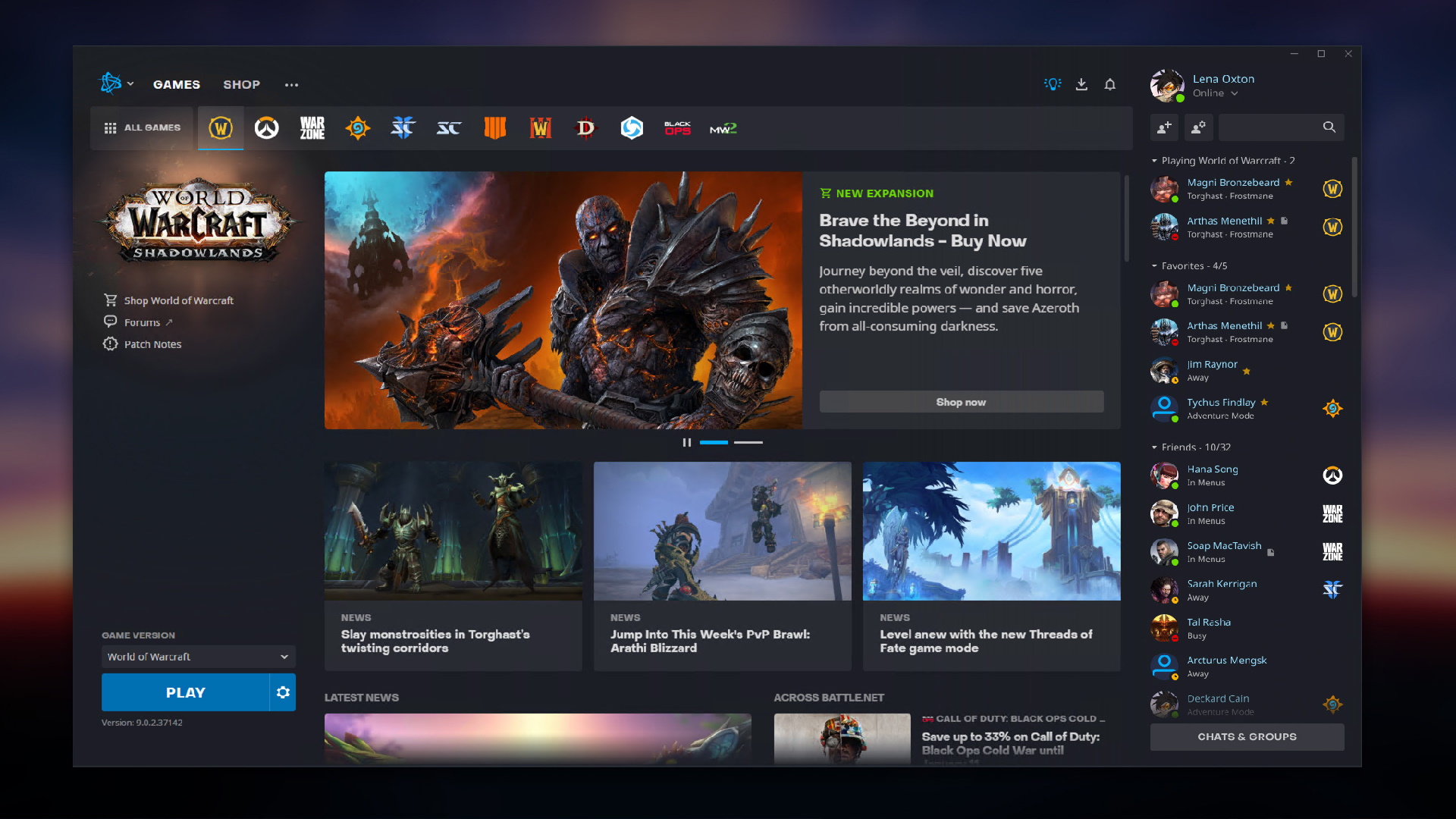 The new home page for the Battle.net launcher.