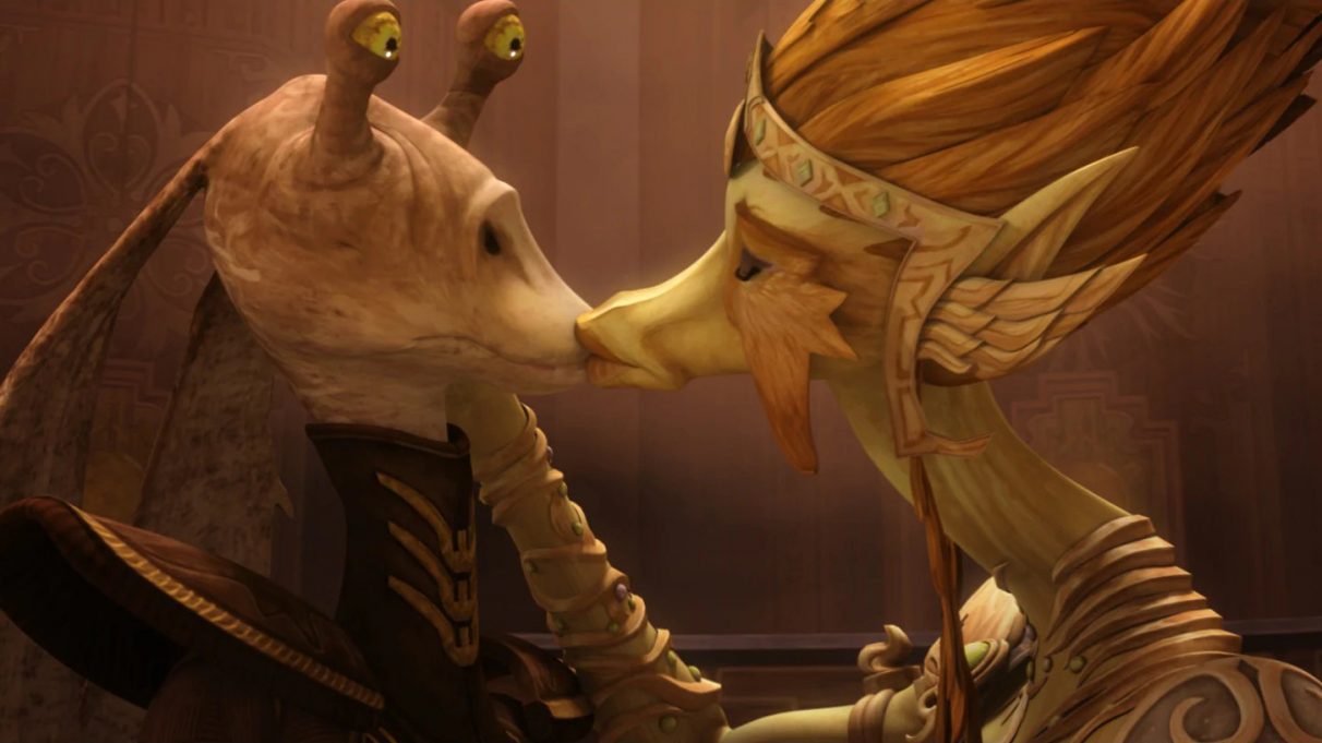 Jar Jar Binks kisses an alien named Julia, I don't know, I hate this picture.