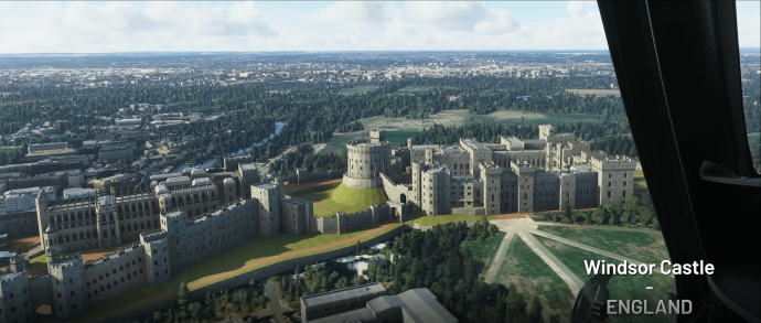 A screenshot of Windsor castle in Microsoft Flight Simulator.